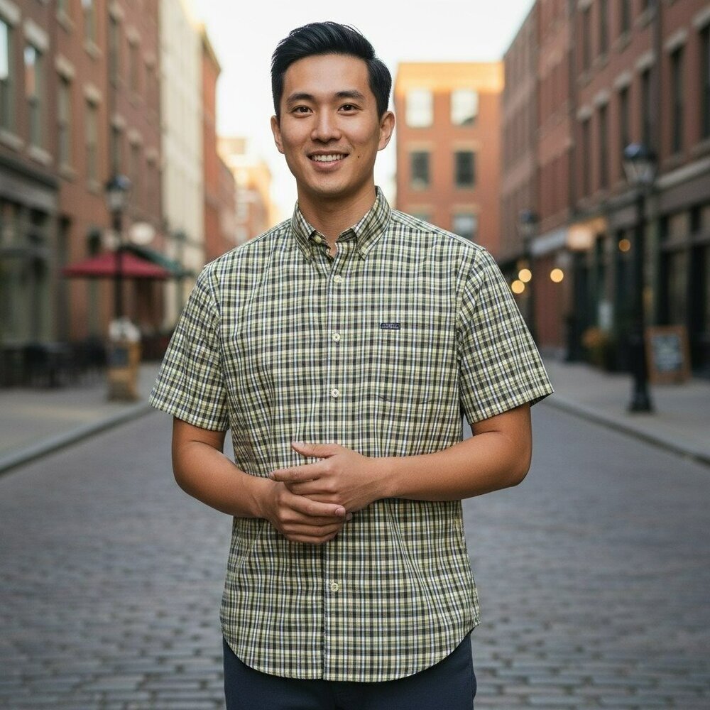 Vintage Chaps Ralph Lauren Mens Large Yellow Plaid Short Sleeve Button Up Shirt